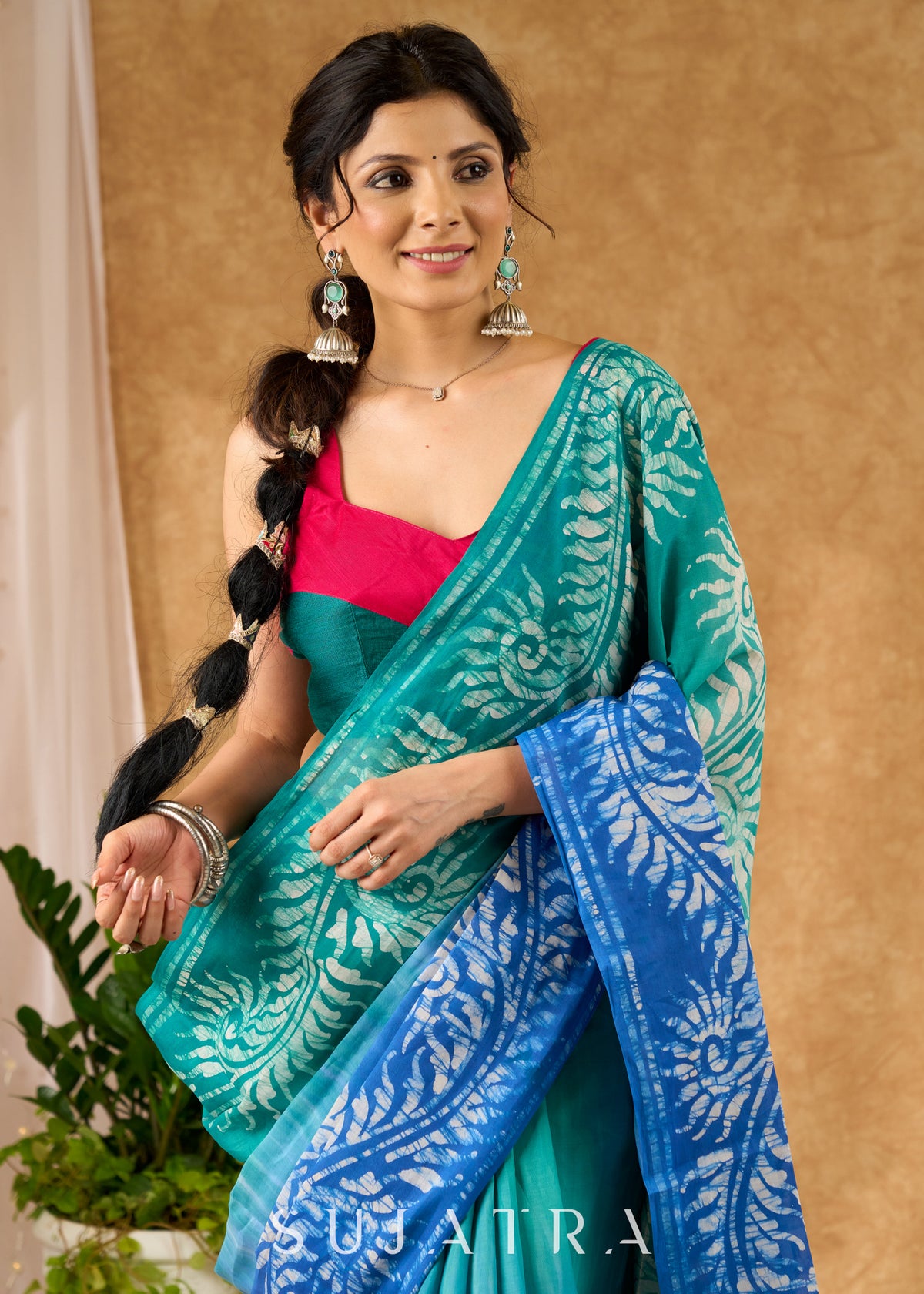 Unique Blue Ombre-Effect Designer Cotton Saree Featuring Authentic Hand-Done Batik Work