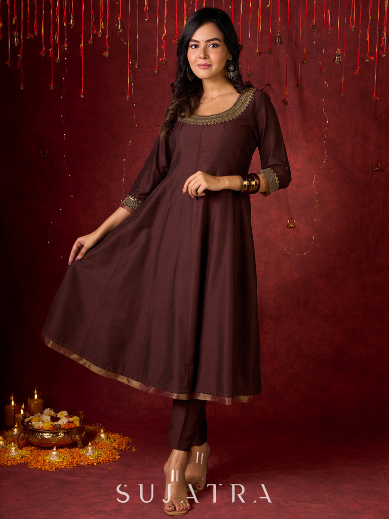 Dark Brown Cotton Silk Pant