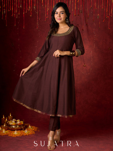 Dark Brown Cotton Silk Pant