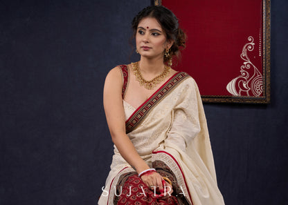 Exquisite Hakoba & Ajrakh Combination Saree with Lace Border