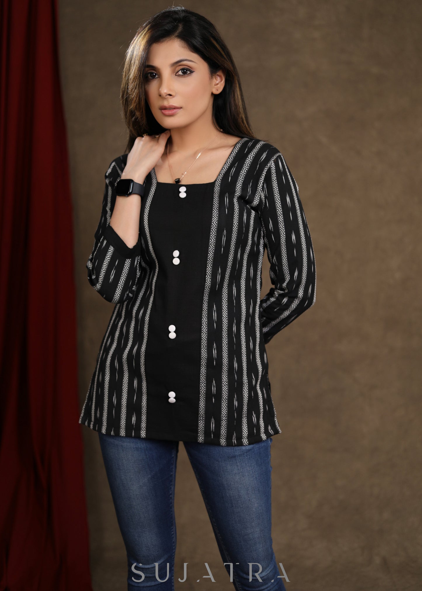 Smart Cotton Ikkat Combination Top