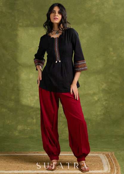 Black Cotton Ikkat Combination Top - Pant Optional