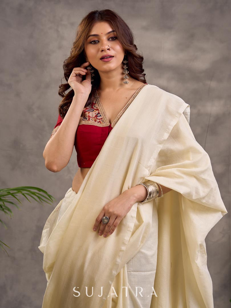 Subtle Ivory Cotton Saree