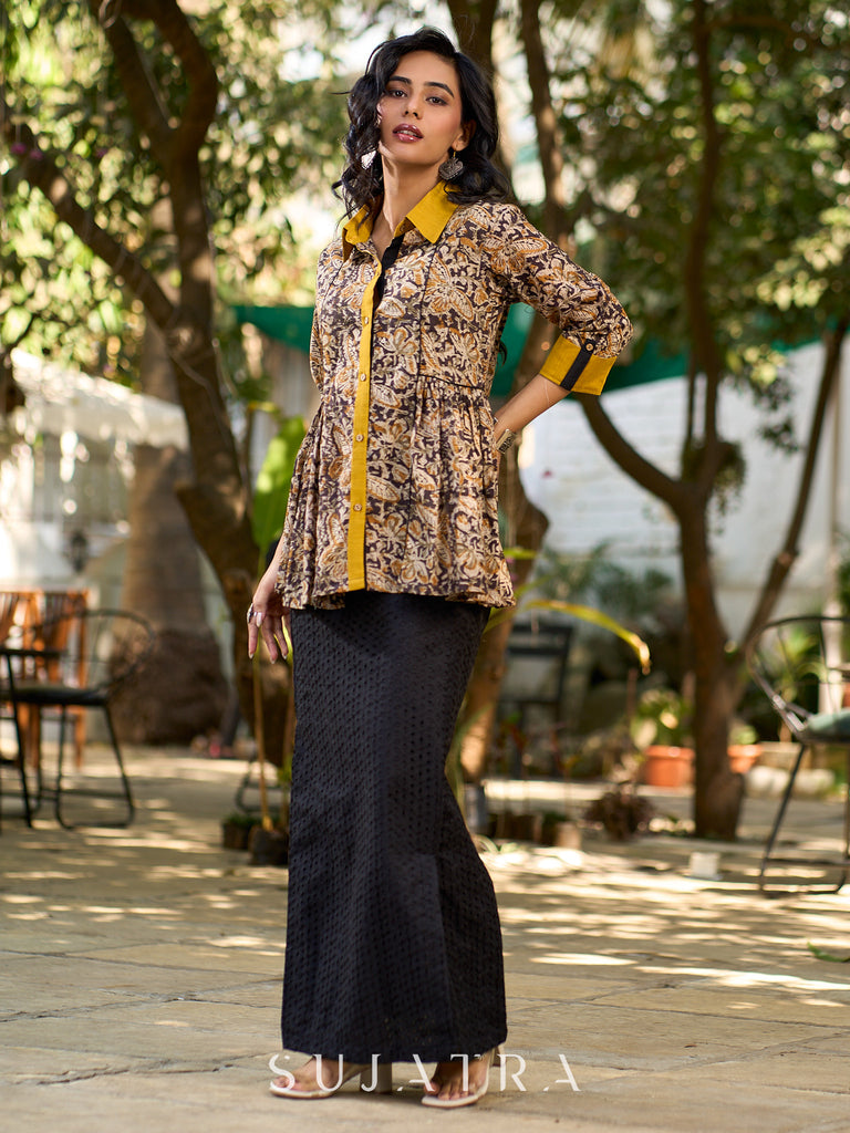 Bold Black Hakoba Straight Cotton Skirt