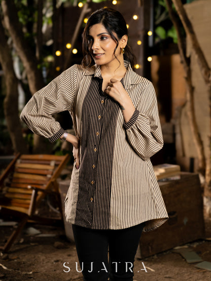 Classic Cream and Black Ajrakh Lines Shirt
