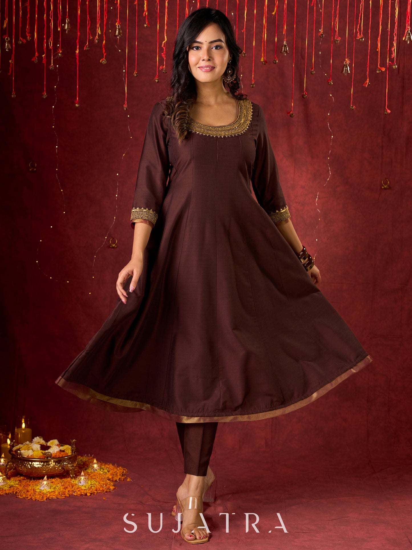 Dark Brown Cotton Silk Pant