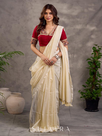 Subtle Ivory Cotton Saree