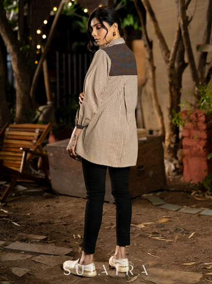 Classic Cream and Black Ajrakh Lines Shirt