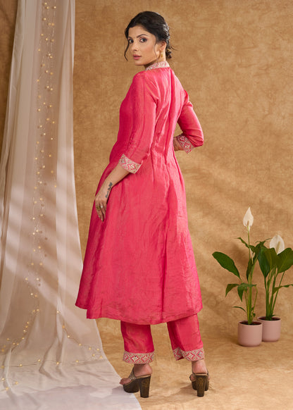 Delicate pink kurta with subtle highlights and details Tissue pant optional