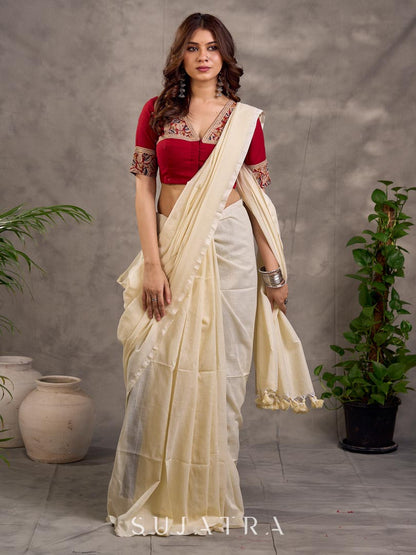 Subtle Ivory Cotton Saree