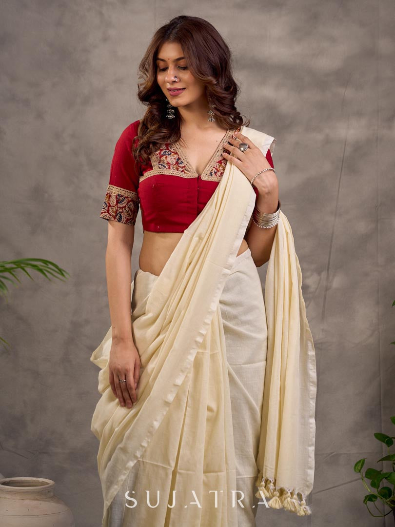 Subtle Ivory Cotton Saree