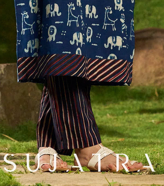 Chic Indigo Stripe Straight Pants