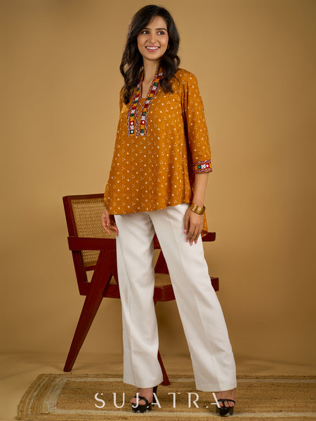 Ethnic handcrafted mirror work bandhani rayon top