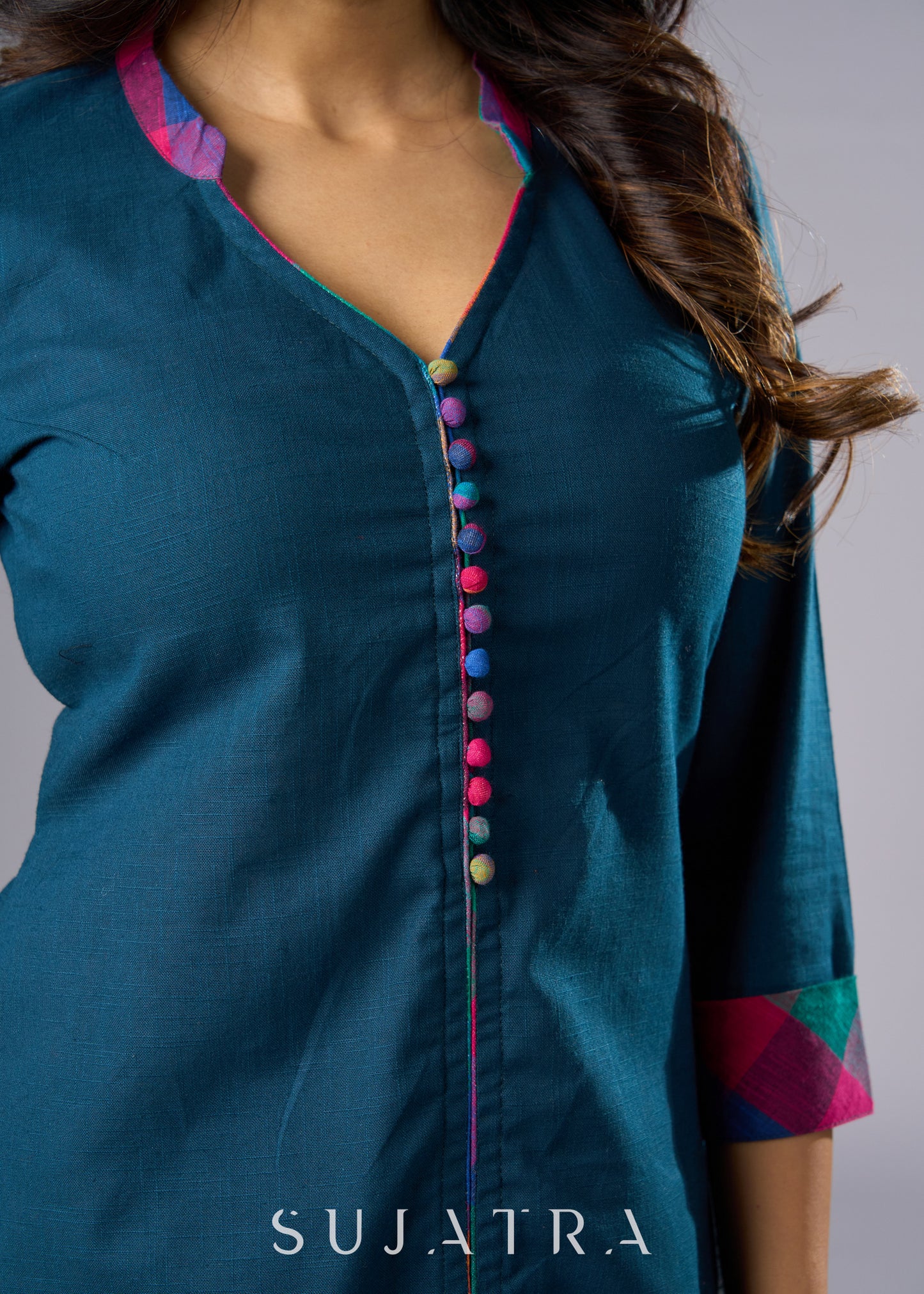Elegant Casual Teal Cotton Tunic - Pant Additional