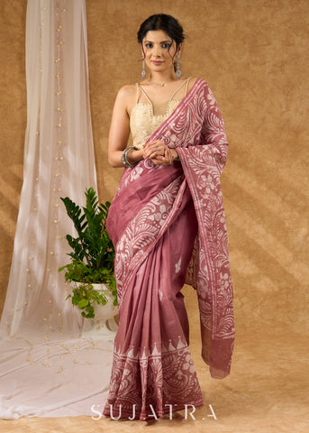 Sophisticated Light Brown Cotton Saree With Timeless Hand Batik Work