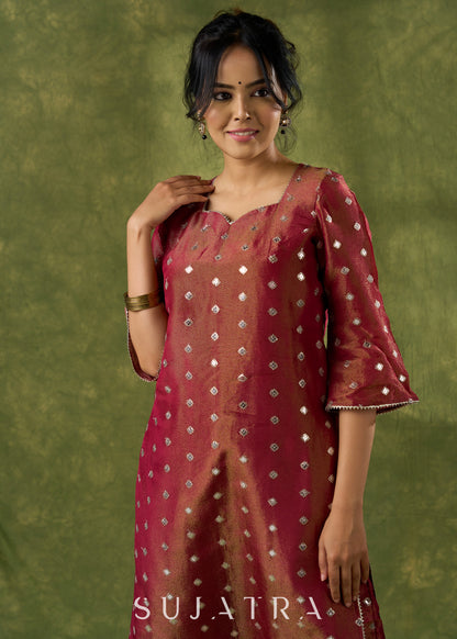 Beautiful Rust Self-Embellished Tissue Kurta - Pant Optional