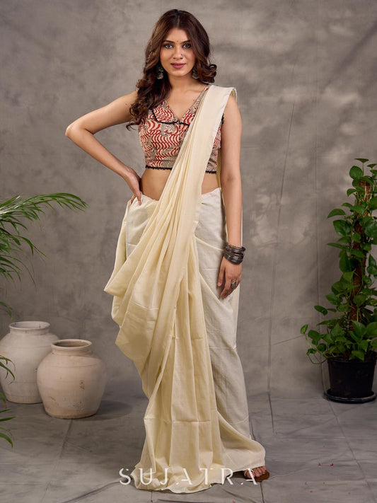 Refined Off White Cotton Saree