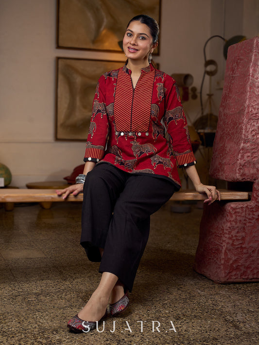 Black Cotton Pleated Parallel Pant