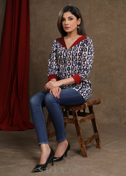 Cotton Indigo Combination Top