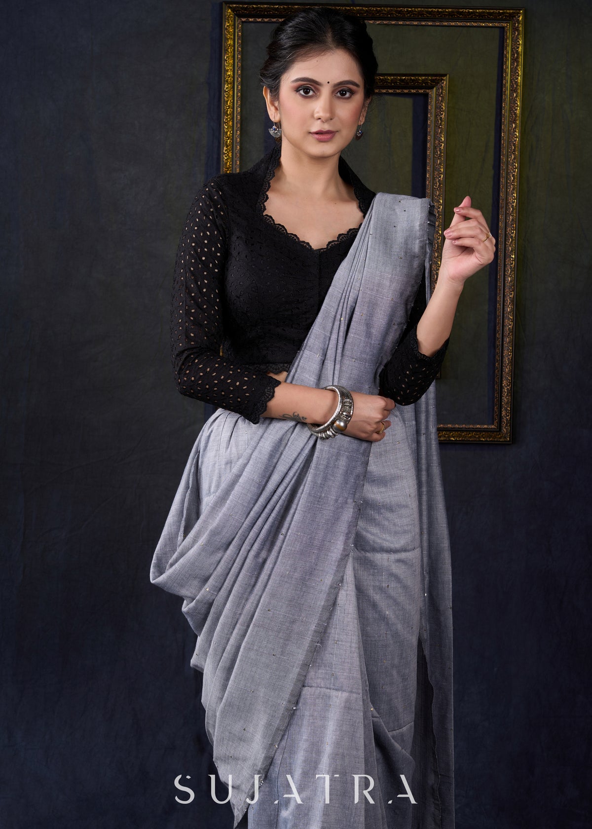 Dussehra Sale — Smart Black Hakoba Cotton Blouse - Optional Plain Saree