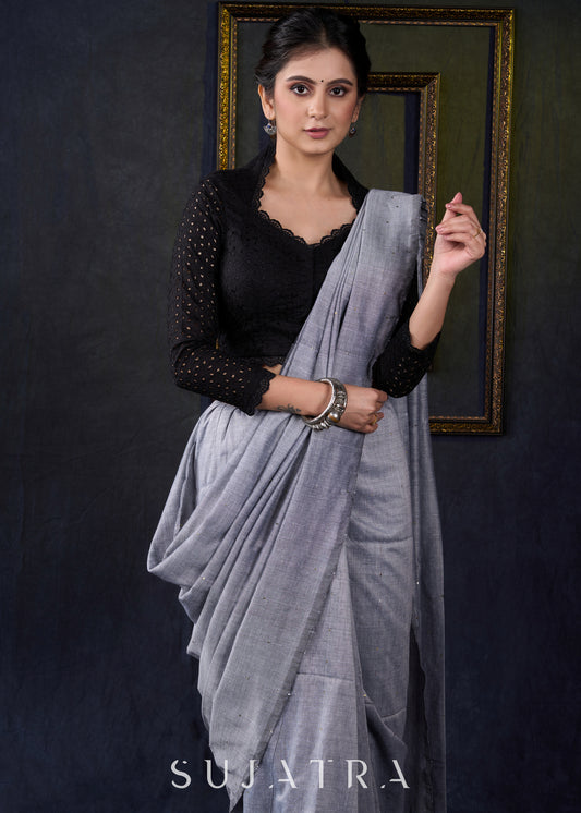 Smart Black Hakoba Cotton Blouse - Optional Plain Saree