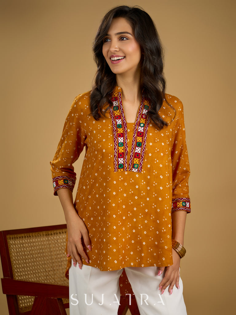 Ethnic handcrafted mirror work bandhani rayon top