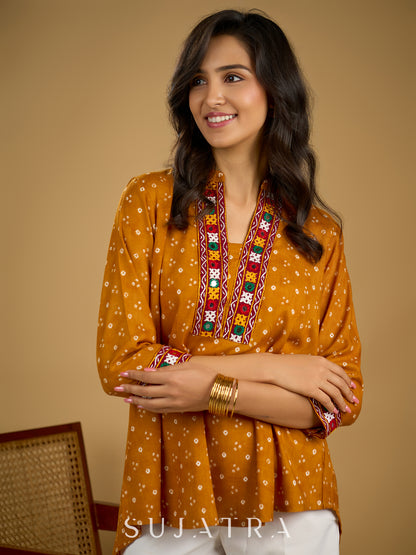 Ethnic handcrafted mirror work bandhani rayon top