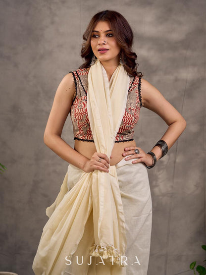 Refined Off White Cotton Saree