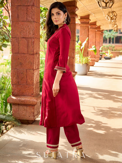Festive maroon rayon kurta adorned with intricate hand embroidery detailing-pant optional