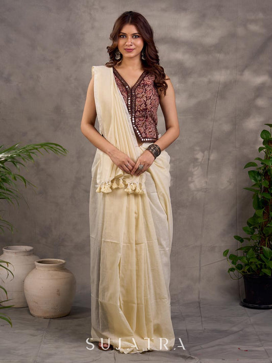 Timeless Off White Cotton Saree