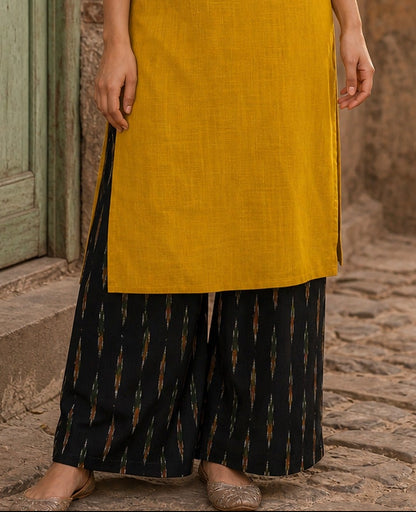 Bold Black Ikat Cotton Straight Pant
