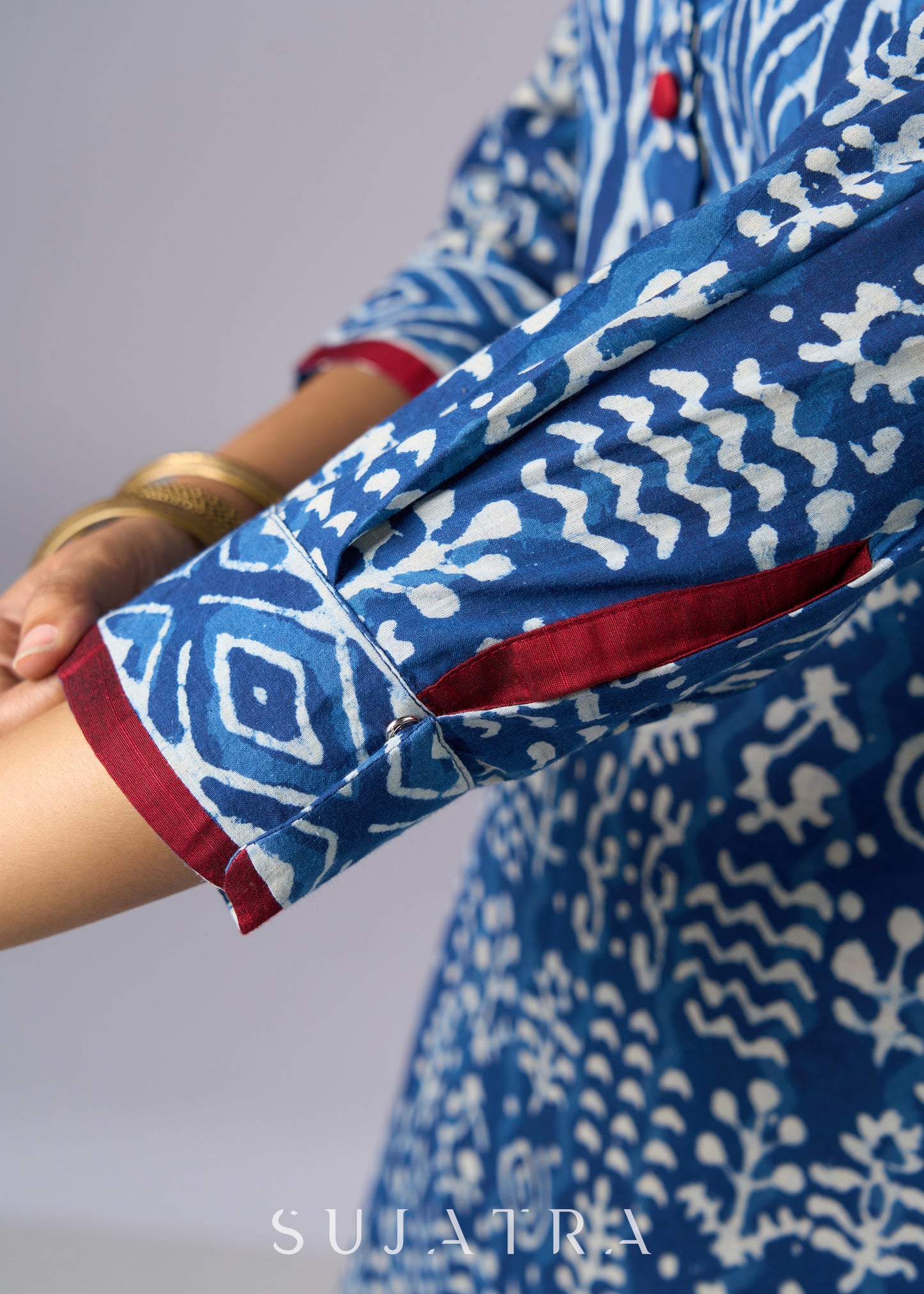 Beautifully Highlighted Casual Cotton Indigo Tunic   - Pant Additional