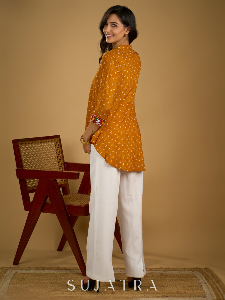 Ethnic handcrafted mirror work bandhani rayon top