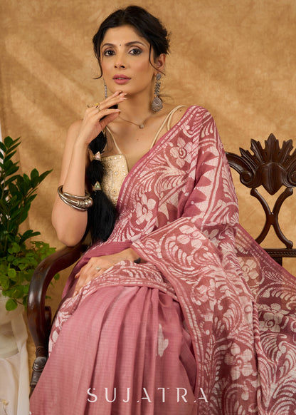 Sophisticated Light Brown Cotton Saree With Timeless Hand Batik Work