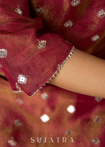 Beautiful Rust Self-Embellished Tissue Kurta - Pant Optional