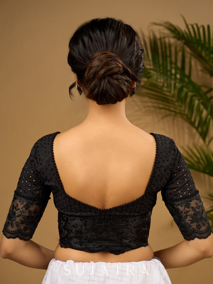 Chic black hakoba cotton blouse