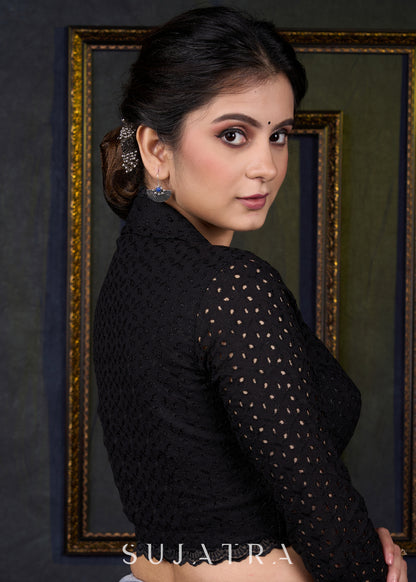 Smart Black Hakoba Cotton Blouse - Optional Plain Saree