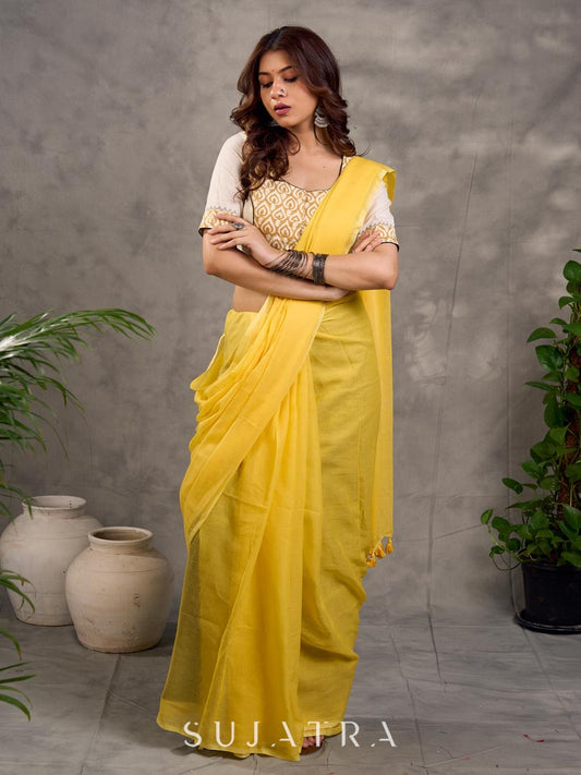 Graceful Yellow Cotton Saree
