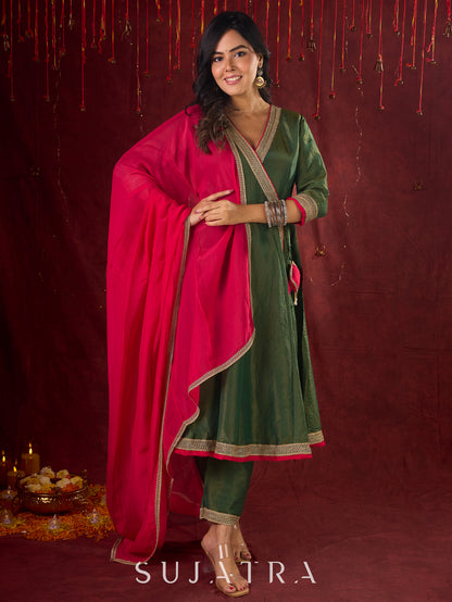 Jade Green Angarkha Anarkali with Eye-Catching Tassel Details