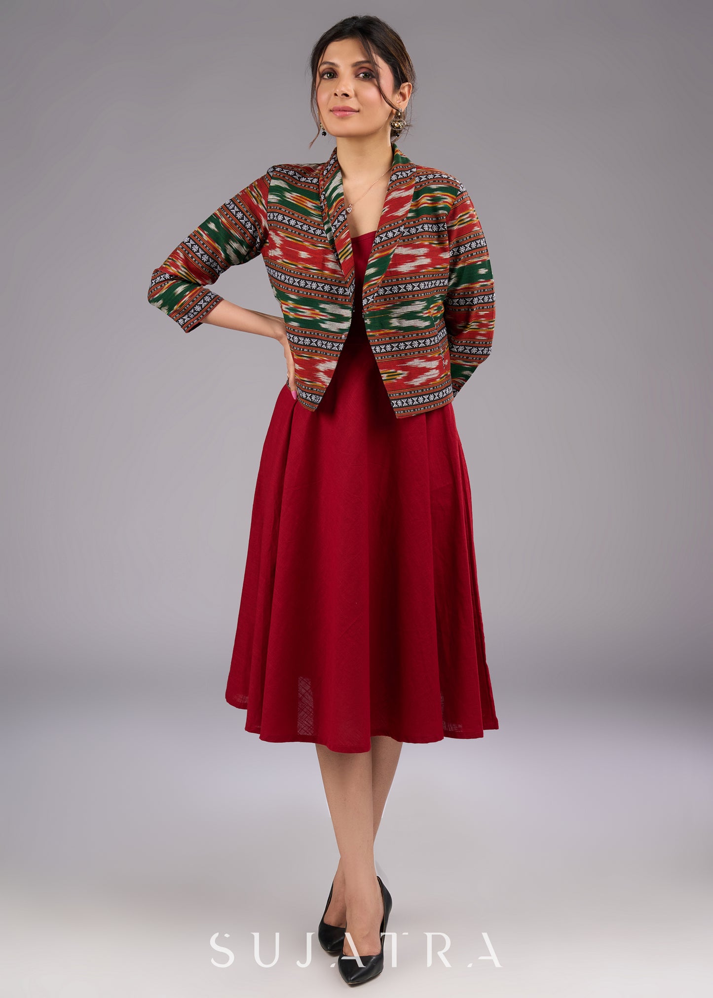 Chic Boho Ikat Cropped Blazer Jacket - Dress optional