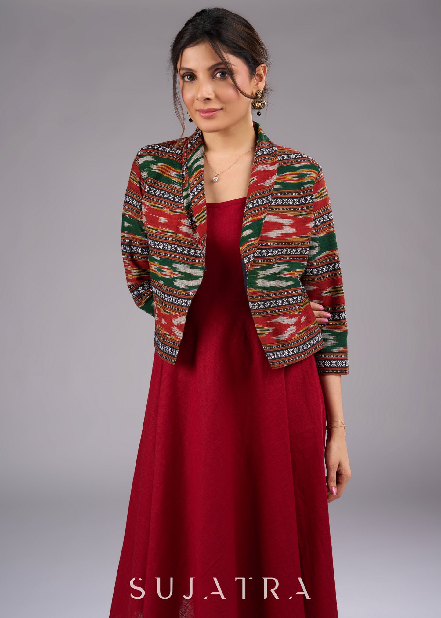 Chic Boho Ikat Cropped Blazer Jacket - Dress optional