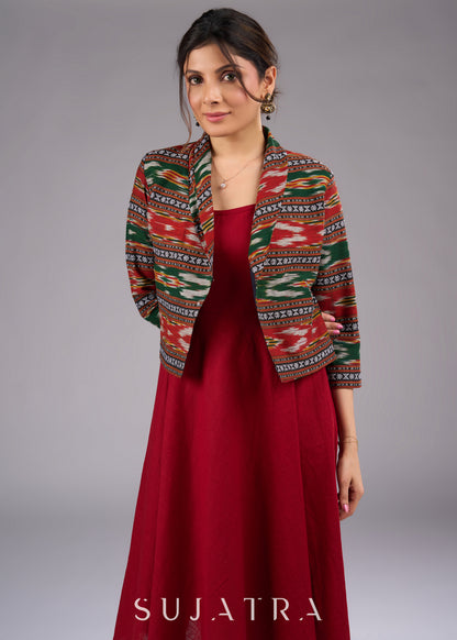 Chic Boho Ikat Cropped Blazer Jacket - Dress optional