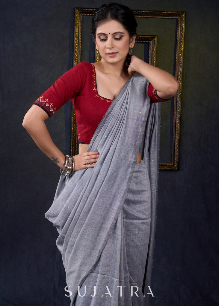 Traditional Gond Hand Painted Maroon Cotton Blouse