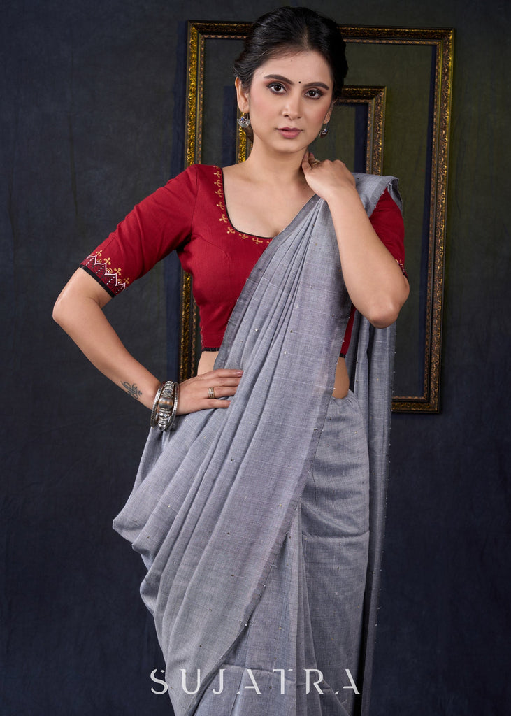 Traditional Gond Hand Painted Maroon Cotton Blouse