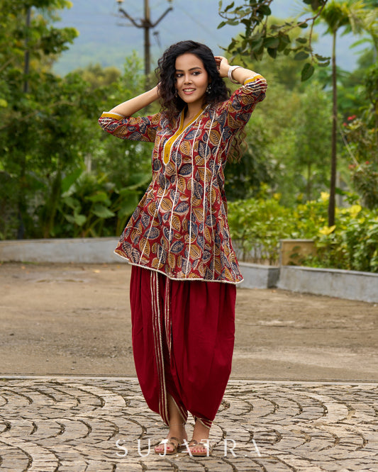 Maroon Kalamkari Choga with Gota Patti Embellishment - Dhoti Pant additional