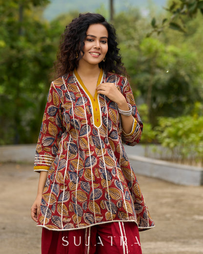 Maroon Kalamkari Choga with Gota Patti Embellishment - Dhoti Pant additional