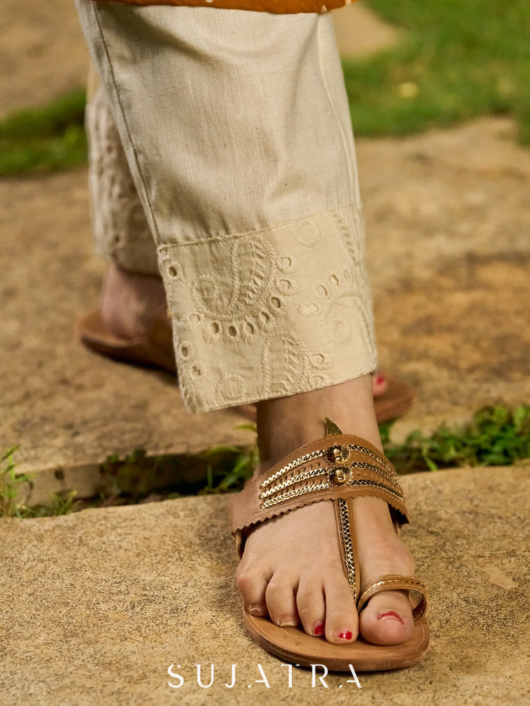 Mustard Bandhani Printed Viscose Kurta with Delicate Hakoba Accents