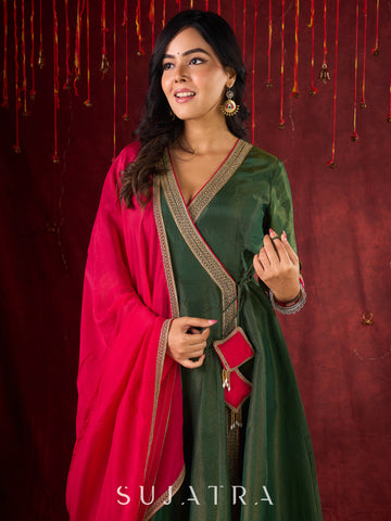 Jade Green Angarkha Anarkali with Eye-Catching Tassel Details