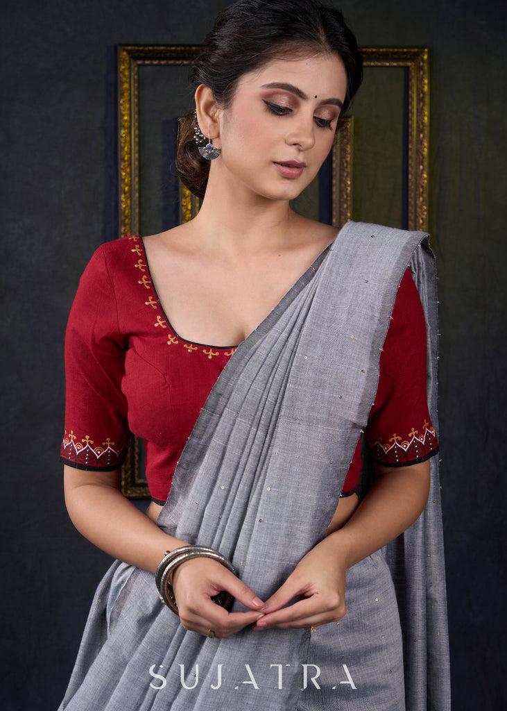 Traditional Gond Hand Painted Maroon Cotton Blouse