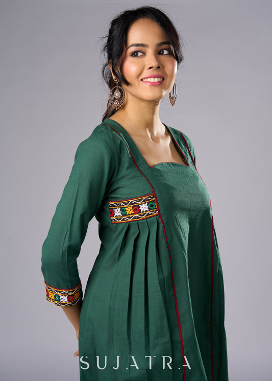 Beautiful Green Cotton Mirror Work Tunic -  Pant Additional